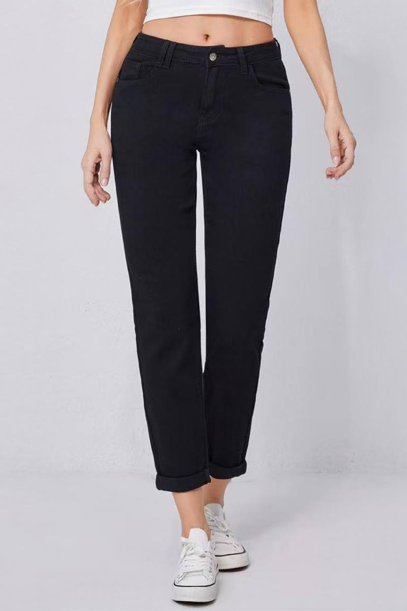 Casual Mid Rise Solid Slim Fit Jeans