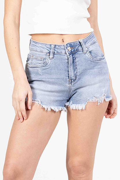 Mid Rise Raw Hem Multi Pocket Denim Shorts Vintage Street Style