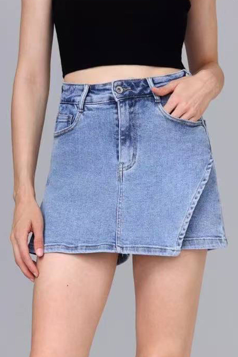 High Waist Denim Skirt Pants A-Line Multi-Pocket Layered
