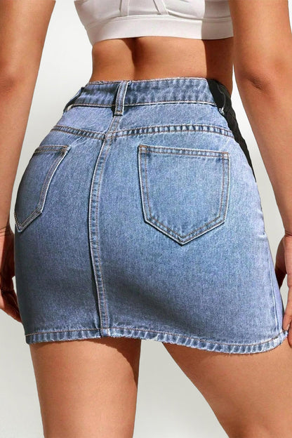 Classy Mid Rise Multi-Pocket Denim Skirt