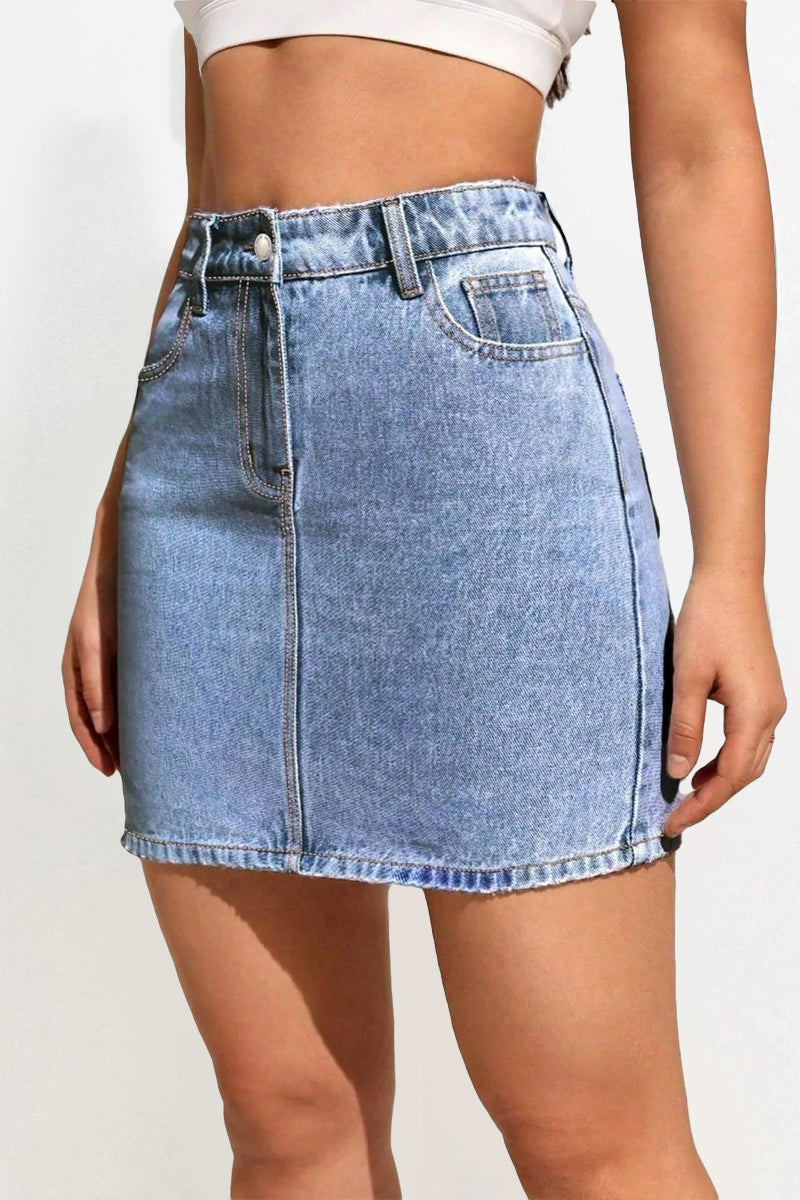 Classy Mid Rise Multi-Pocket Denim Skirt