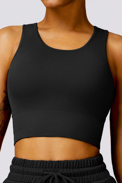 Athleisure Plain U Neck Seamless Shaping Crop Tank With Cups