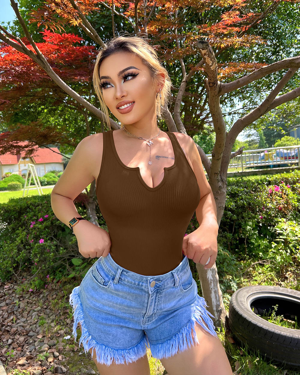 Ribbed  Sleeveless  Bodysuits