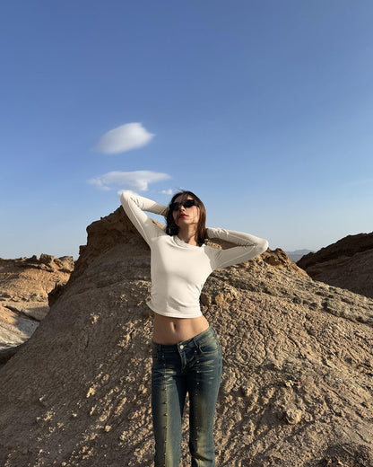 Crew Neck Ruched Stretch Fitted Tee Shirts Tops