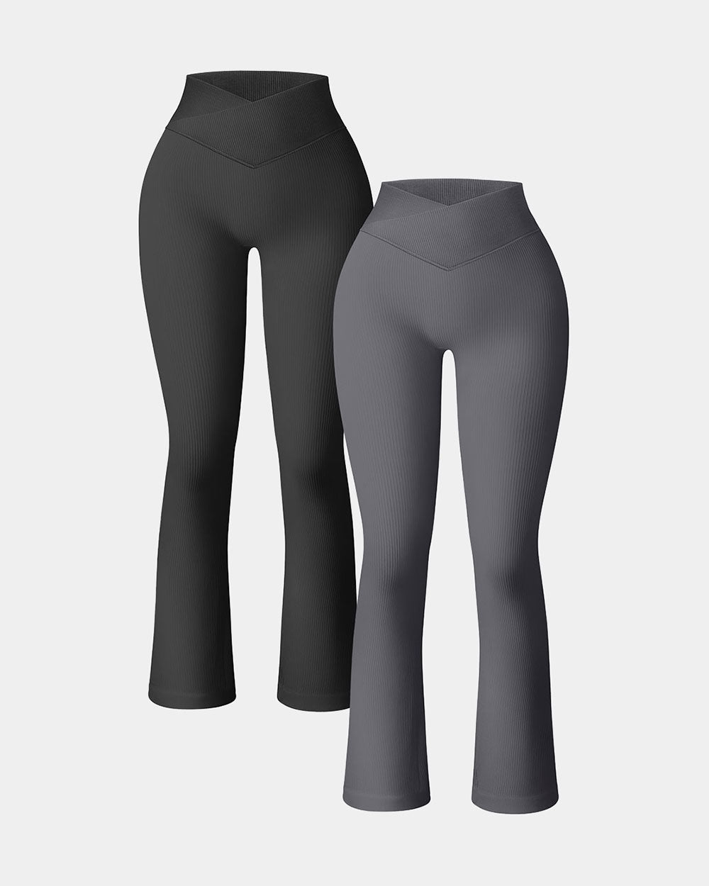 Ribbed Seamless  High Waist Cross Over Bell Bottoms  Leggings