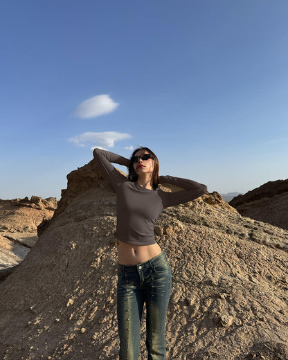 Crew Neck Ruched Stretch Fitted Tee Shirts Tops