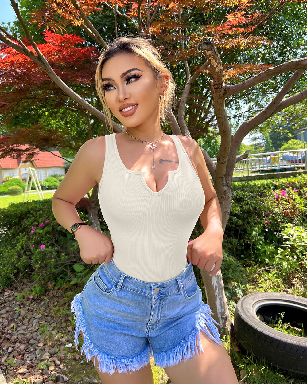 Ribbed  Sleeveless  Bodysuits