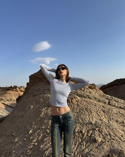 Crew Neck Ruched Stretch Fitted Tee Shirts Tops