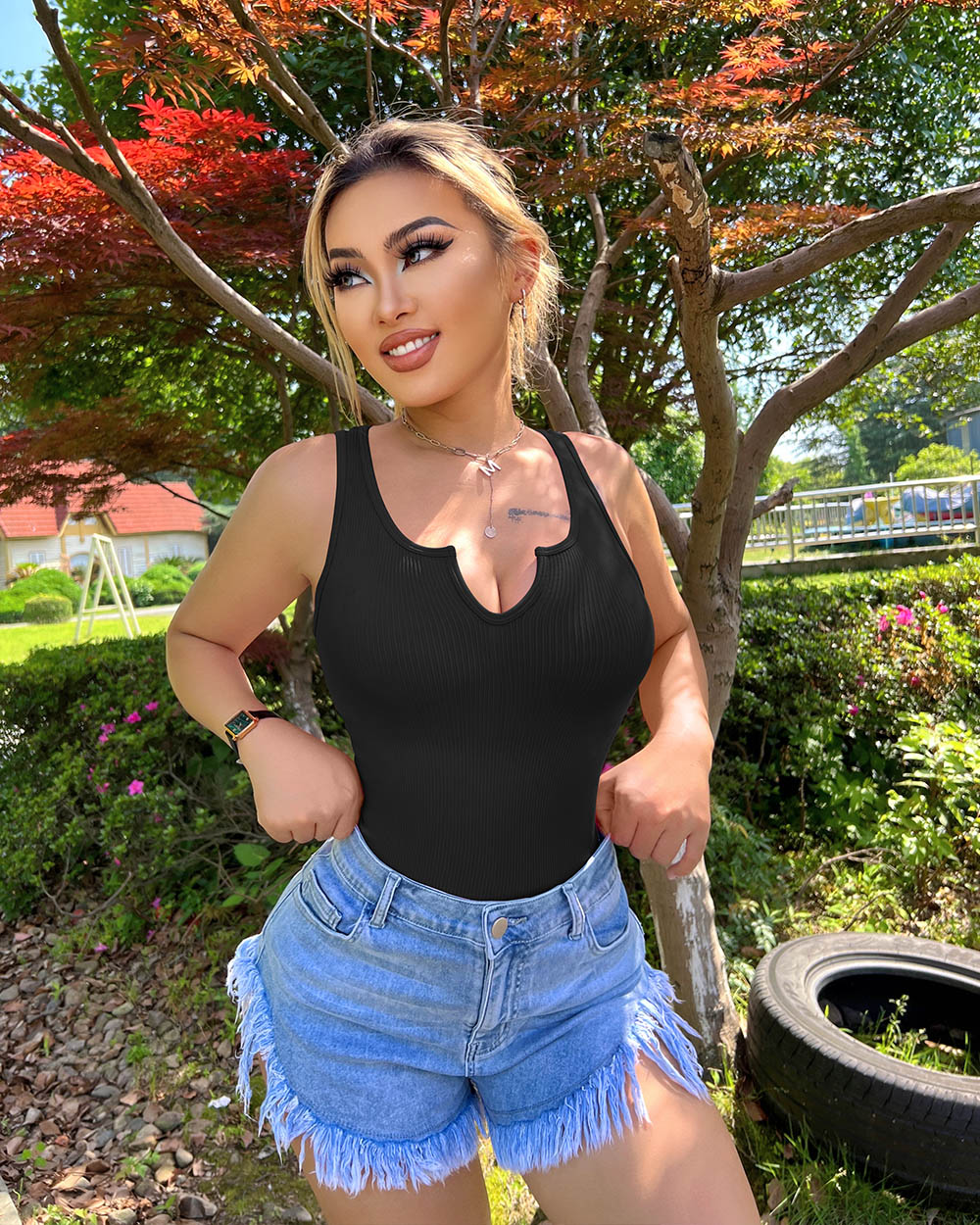 Ribbed  Sleeveless  Bodysuits