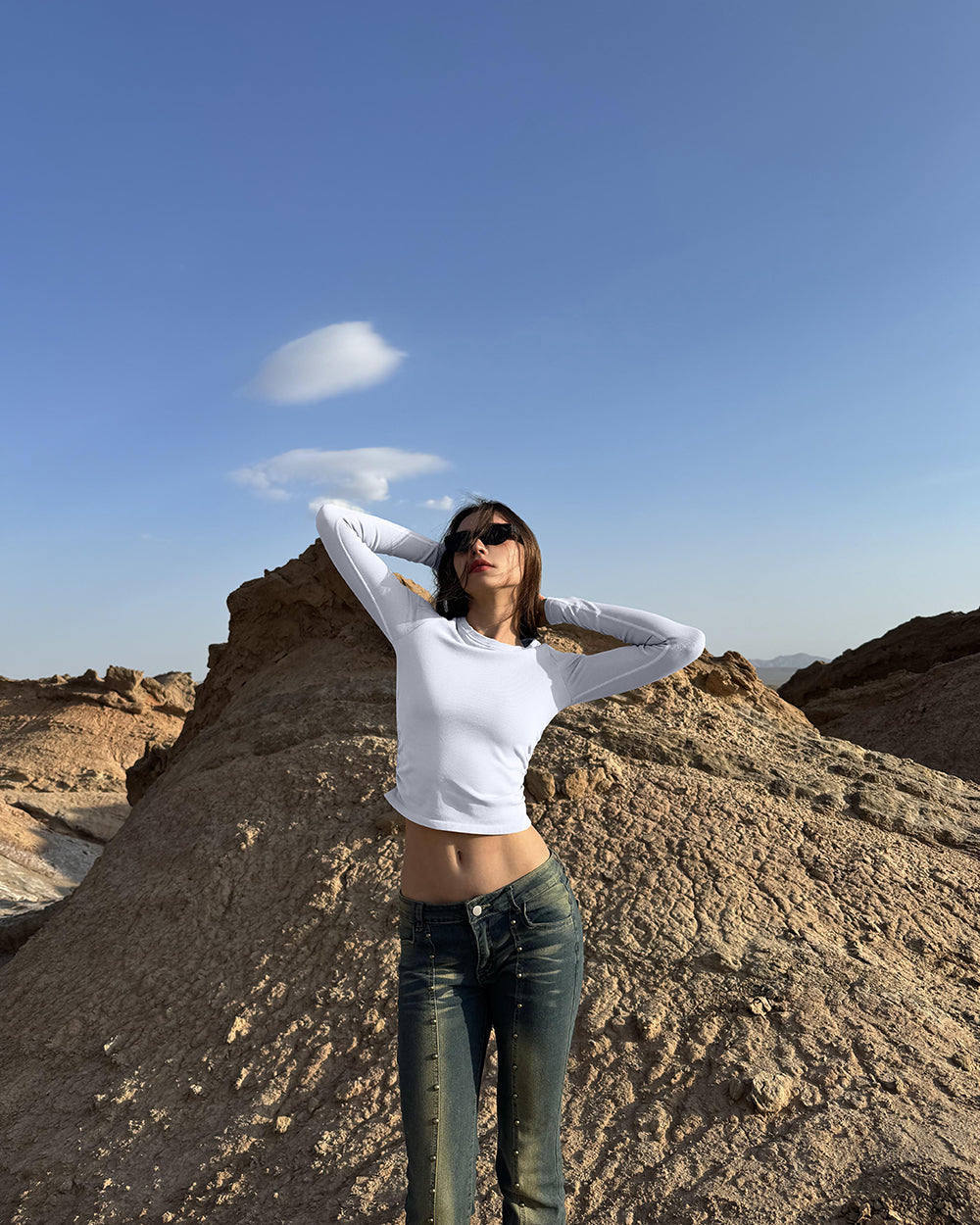 Crew Neck Ruched Stretch Fitted Tee Shirts Tops