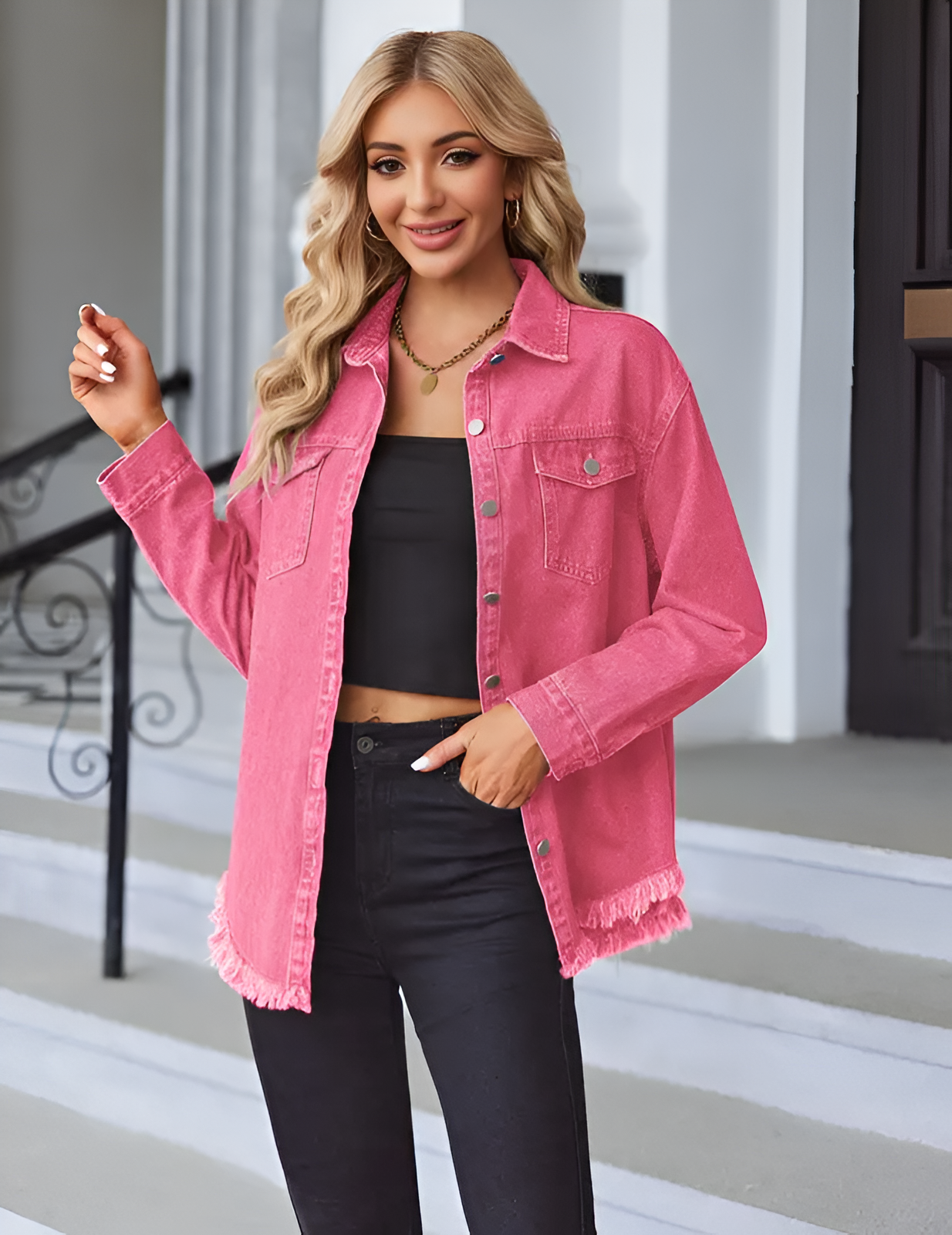 Aveline Ripped Fringe Denim Jacket