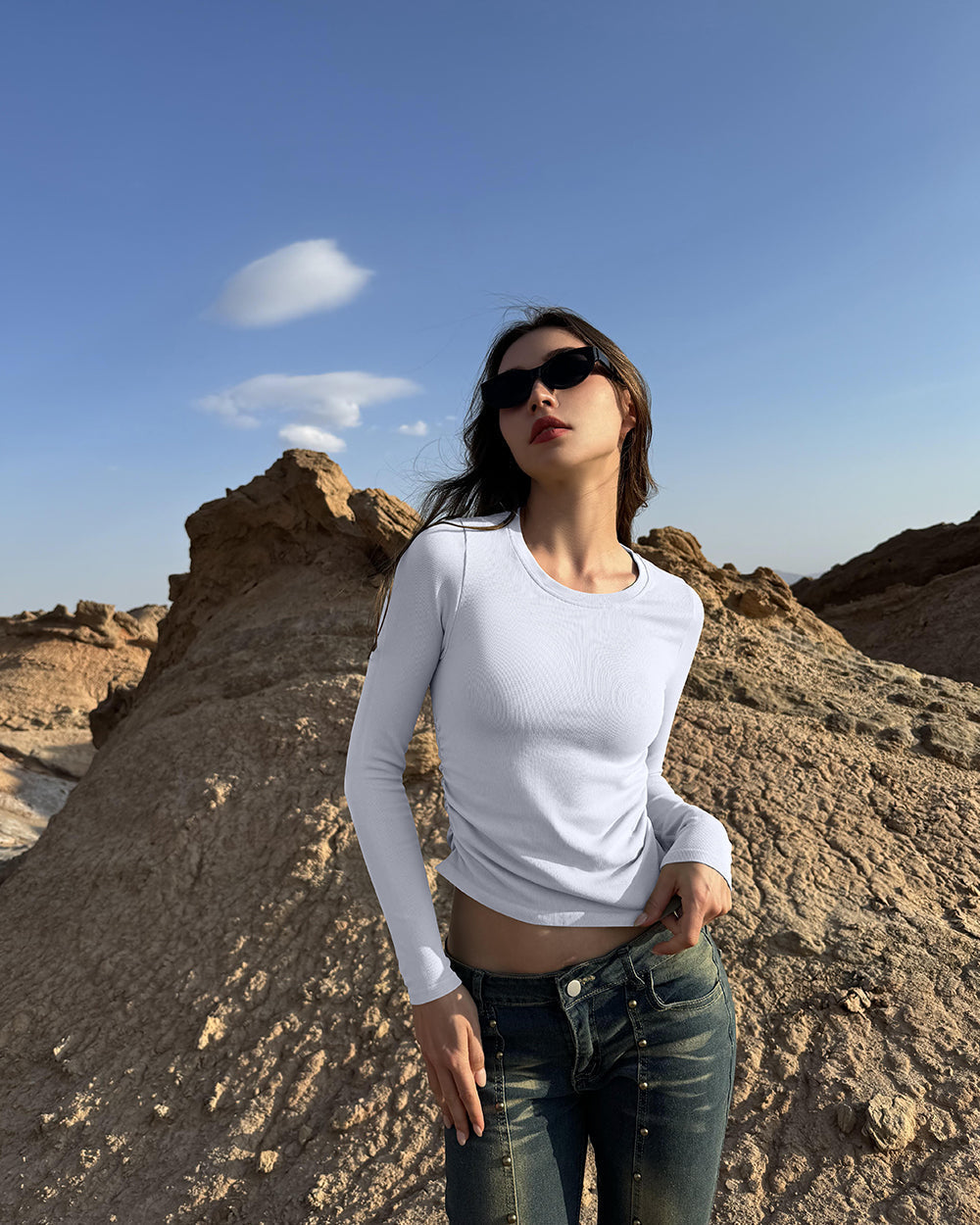 Crew Neck Ruched Stretch Fitted Tee Shirts Tops