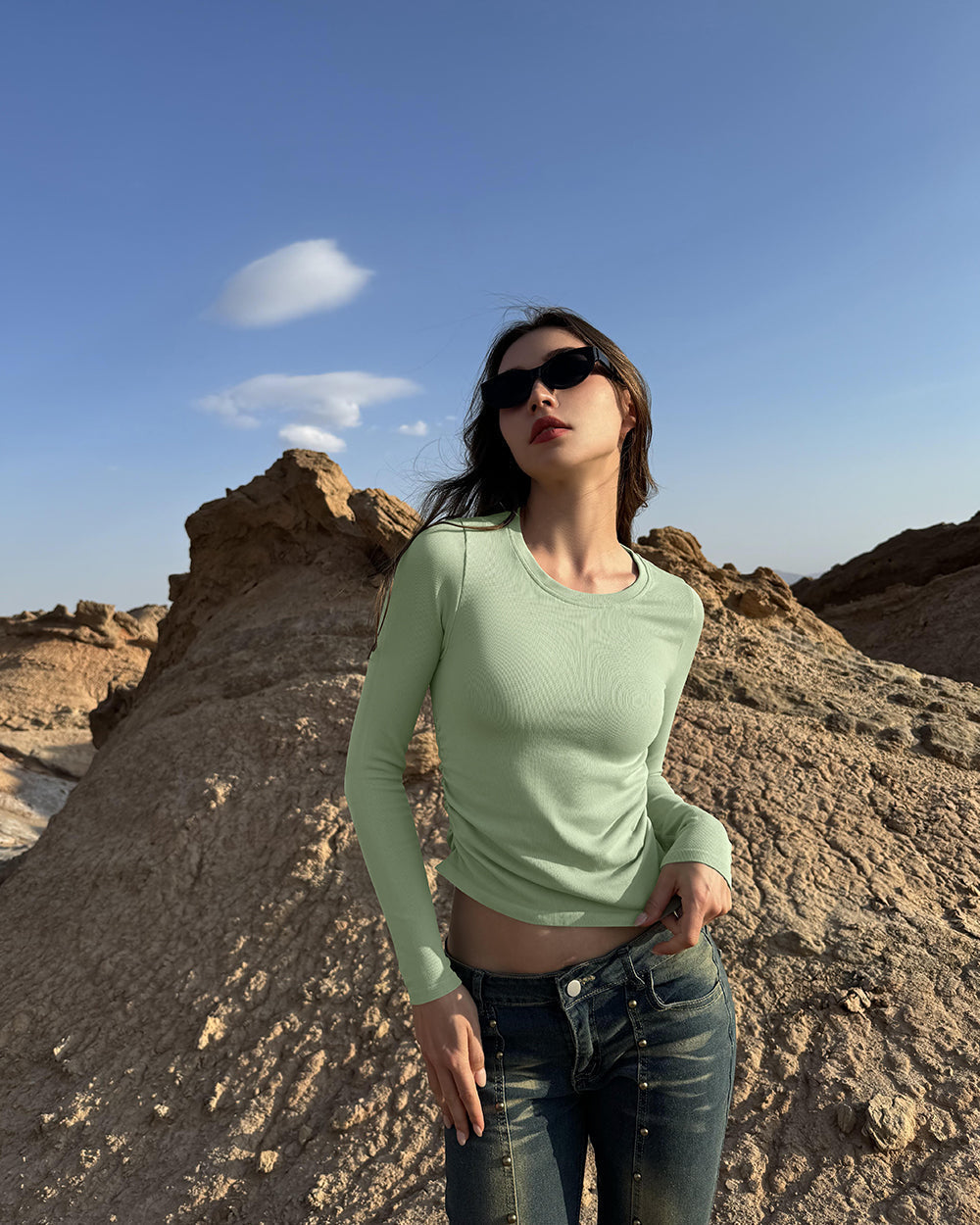 Crew Neck Ruched Stretch Fitted Tee Shirts Tops