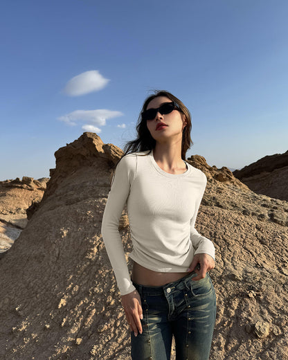 Crew Neck Ruched Stretch Fitted Tee Shirts Tops