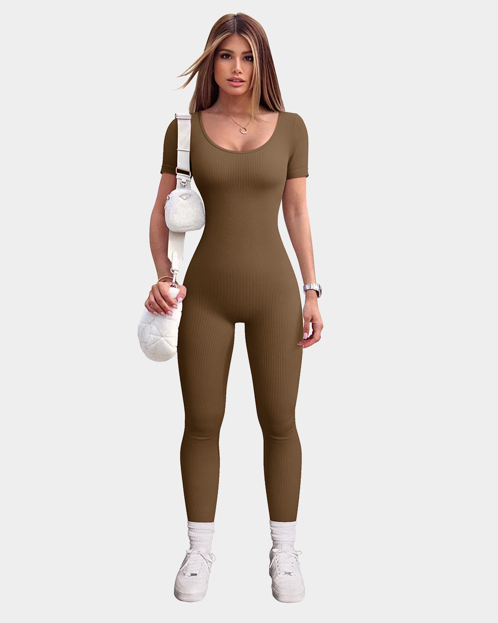 Ribbed Short Sleeve Tops  Jumpsuits