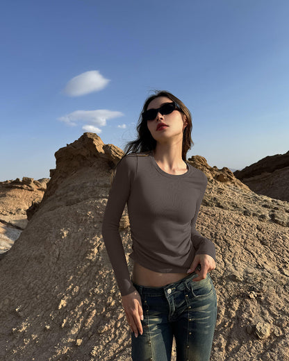 Crew Neck Ruched Stretch Fitted Tee Shirts Tops