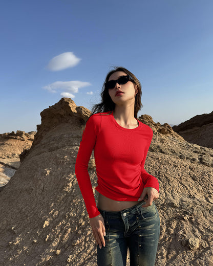 Crew Neck Ruched Stretch Fitted Tee Shirts Tops