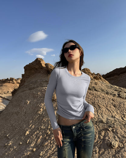 Crew Neck Ruched Stretch Fitted Tee Shirts Tops