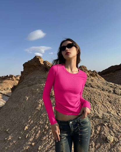 Crew Neck Ruched Stretch Fitted Tee Shirts Tops