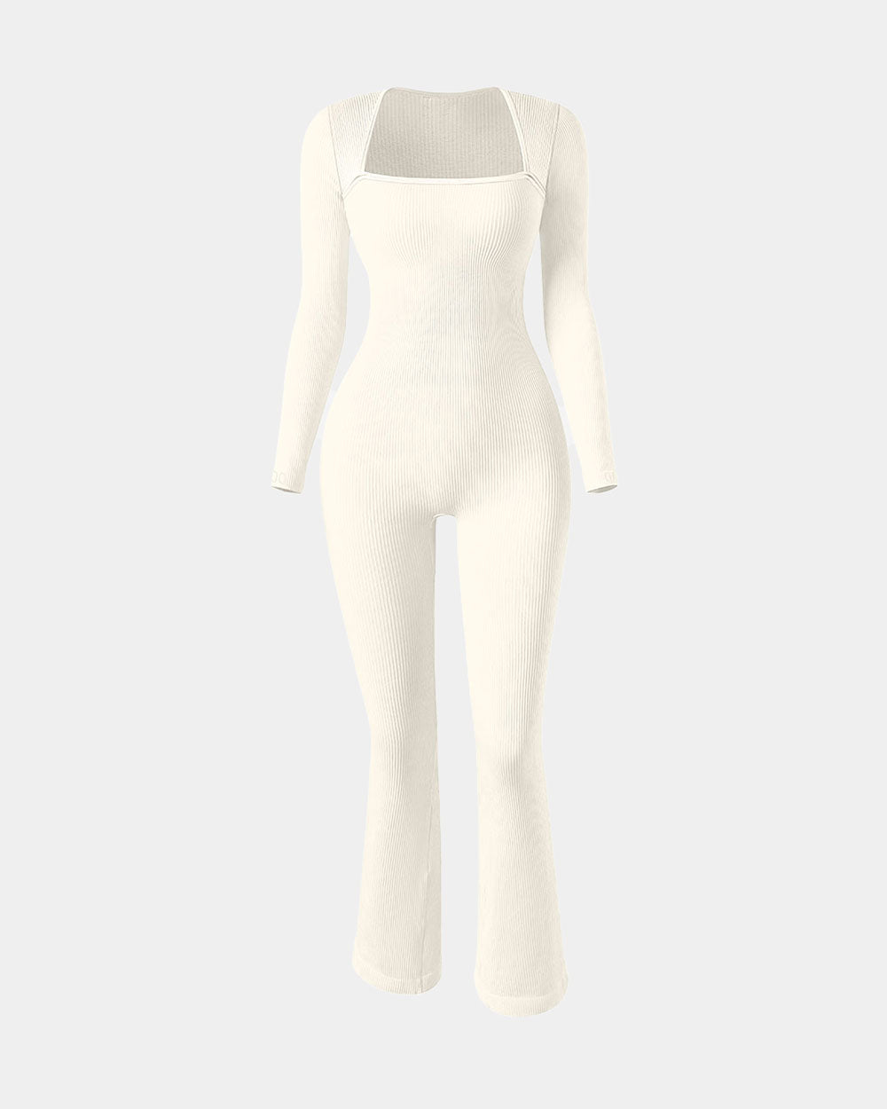 Ribbed Long Sleeve Bell Bottoms Flare Jumpsuits