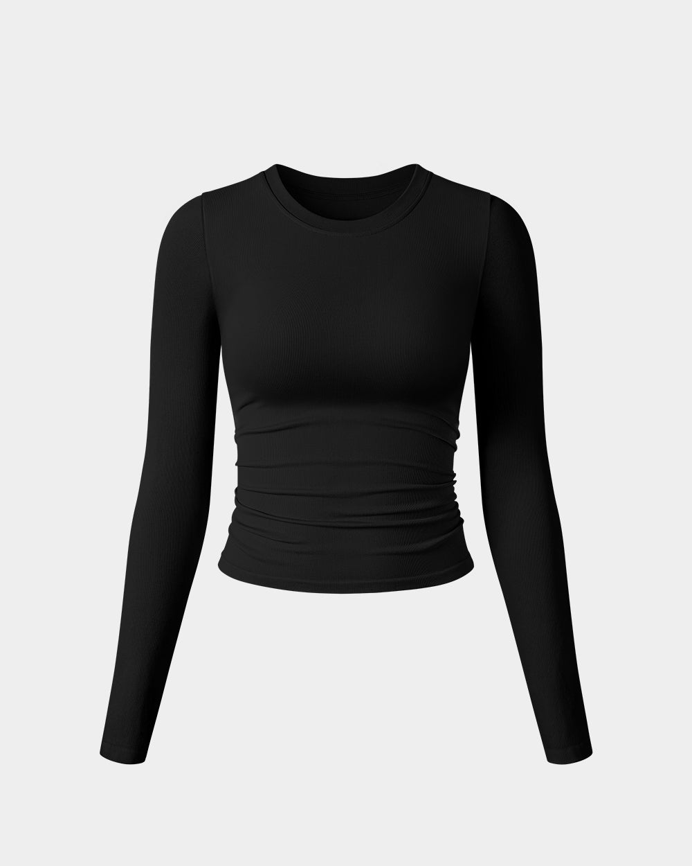 Crew Neck Ruched Stretch Fitted Tee Shirts Tops