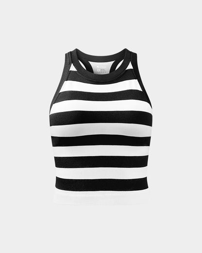 Crew Neck Striped Tank Tops