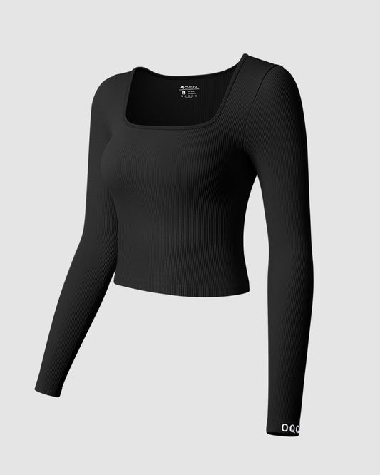 Long Sleeve Square Neck Tee Shirts Tops