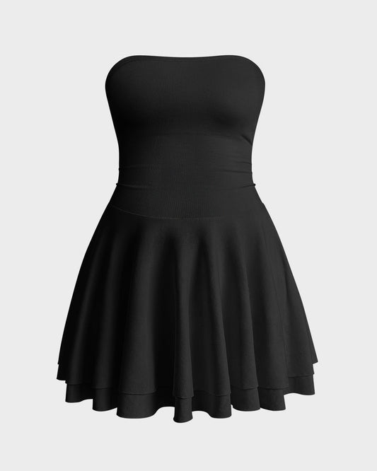 Ruched Waist Ruffle Corset A-line Dresses