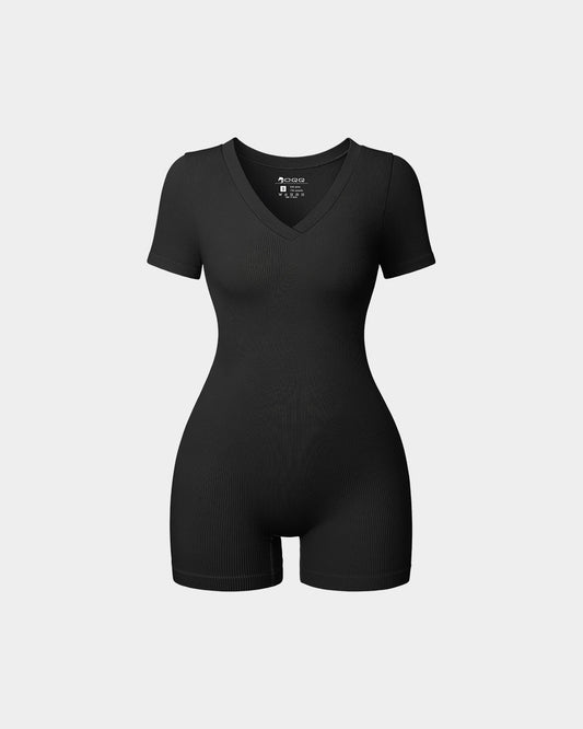 Short Sleeve V Neck Romper