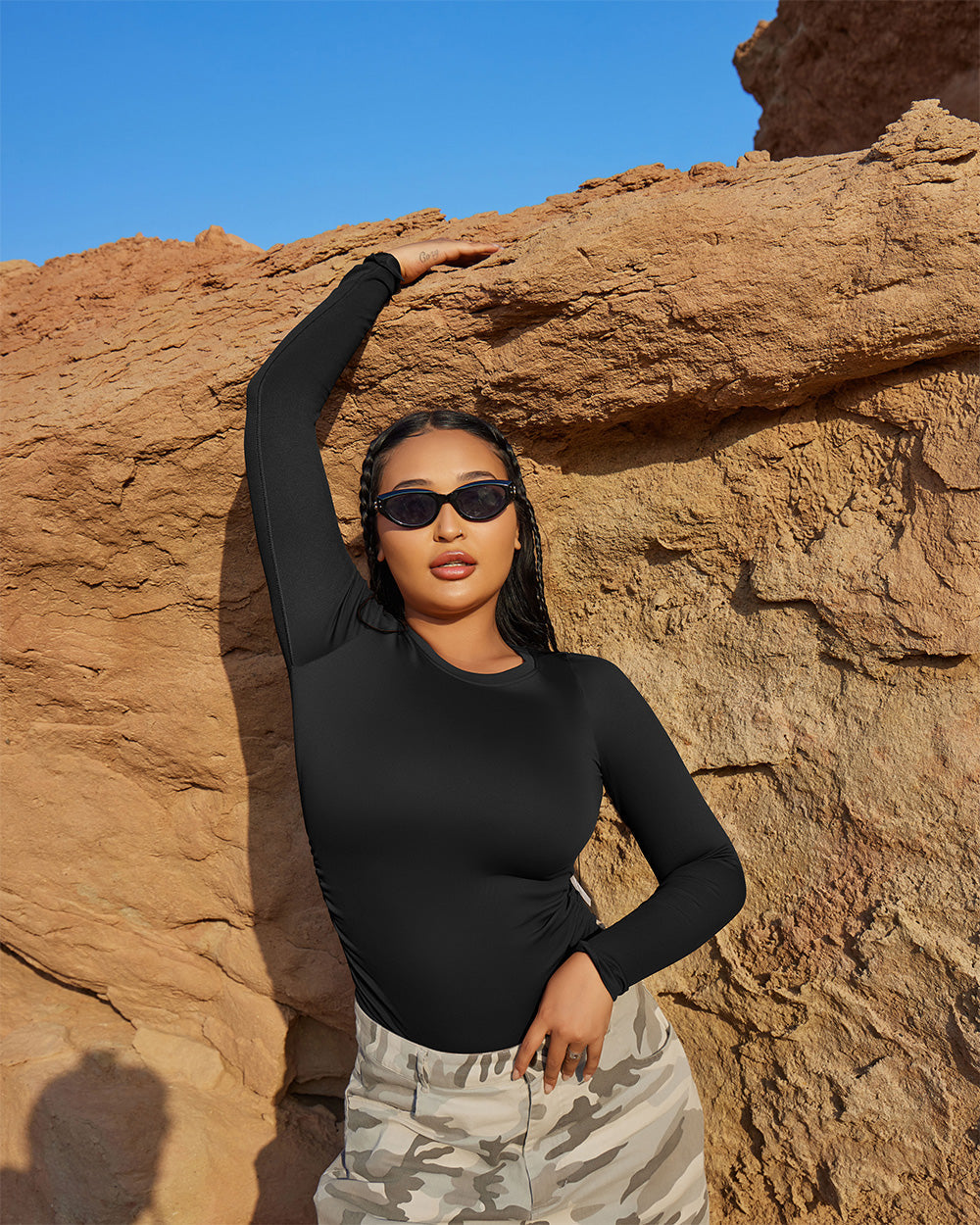 Crew Neck Long Sleeve Ruched Stretch Fitted Bodysuits