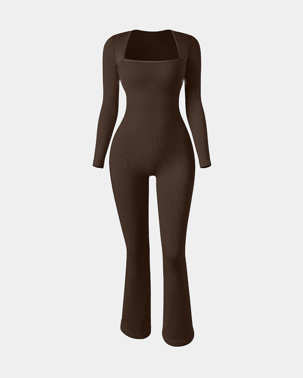 Ribbed Long Sleeve Bell Bottoms Flare Jumpsuits