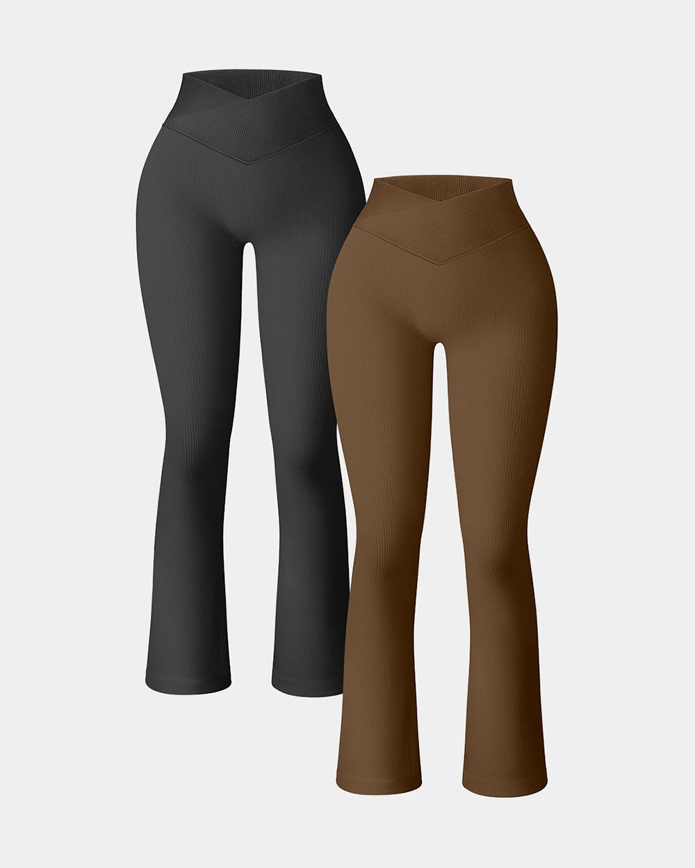 Ribbed Seamless  High Waist Cross Over Bell Bottoms  Leggings