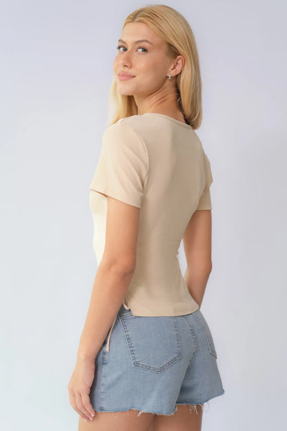 Layered High Waist Raw Hem Denim Skorts with Tassel Detail