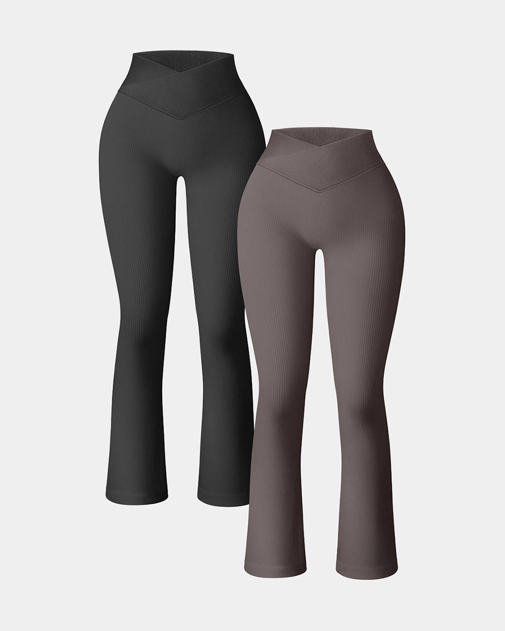 Ribbed Seamless  High Waist Cross Over Bell Bottoms  Leggings