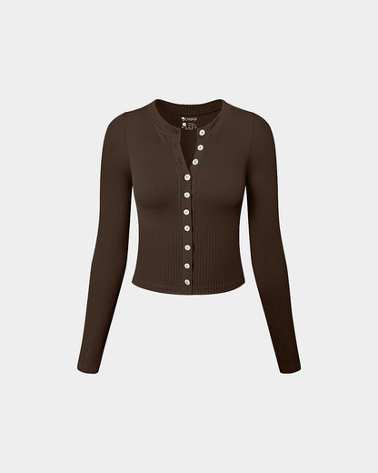 Crew Neck Button Knit Stretch Casual Fitted Tee Shirts