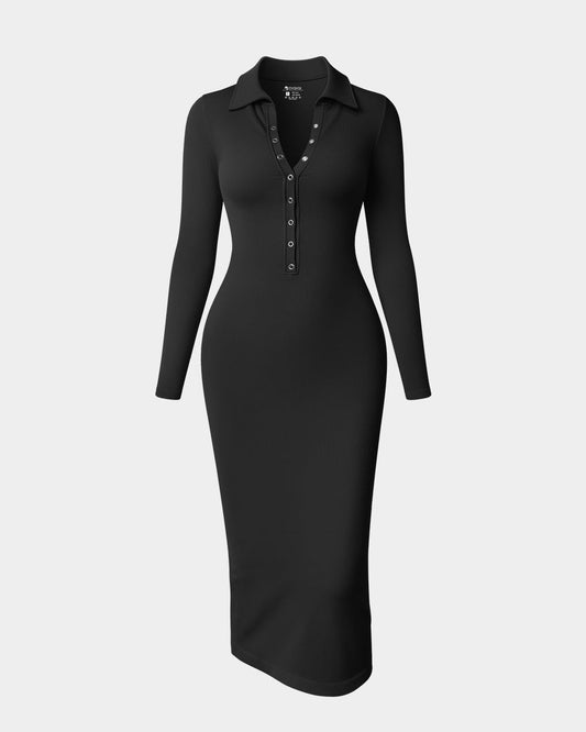 Ribbed Back Slit Button Down Bodycon Elegant Party Dresses