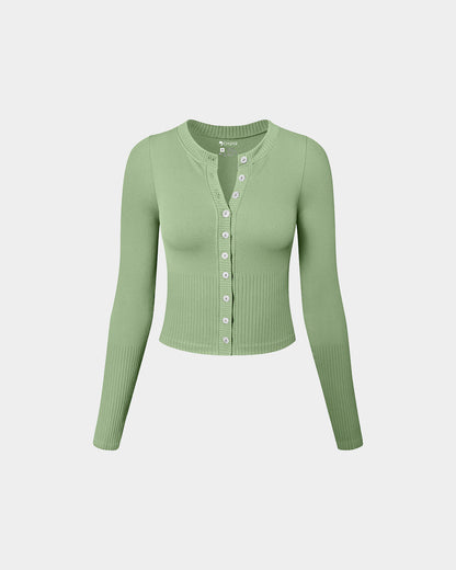 Crew Neck Button Knit Stretch Casual Fitted Tee Shirts