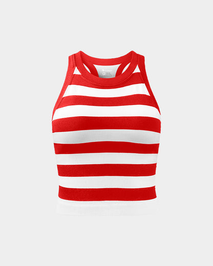 Crew Neck Striped Tank Tops