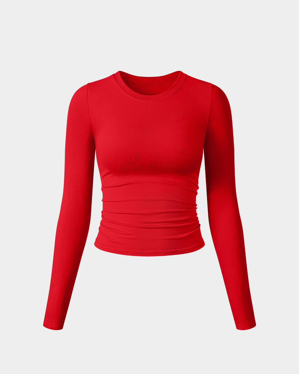 Crew Neck Ruched Stretch Fitted Tee Shirts Tops