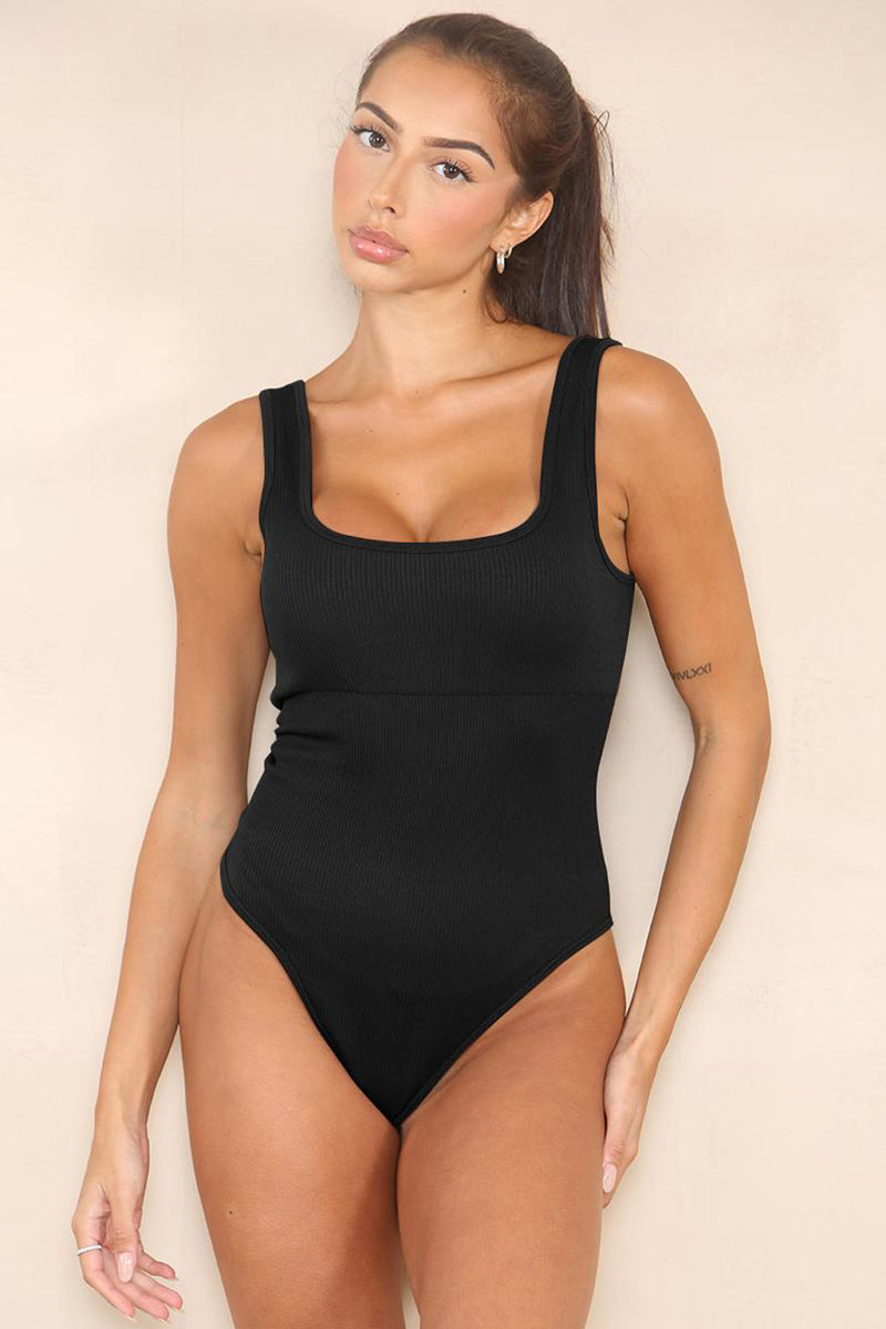 Workout U Neck Seamless Ribbed Shaping Bodysuit