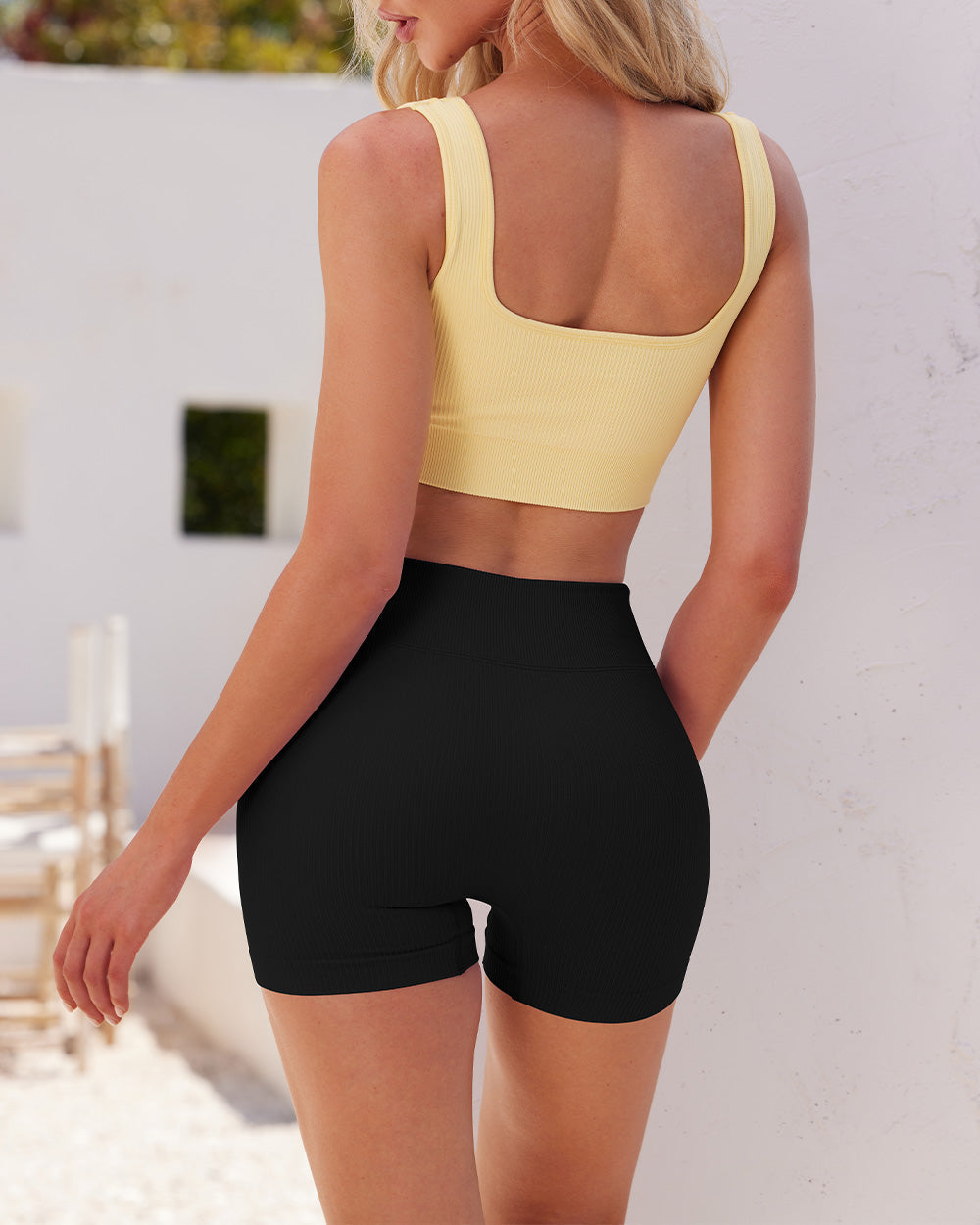 Ribbed Seamless High Waist Cross Over Athletic Shorts