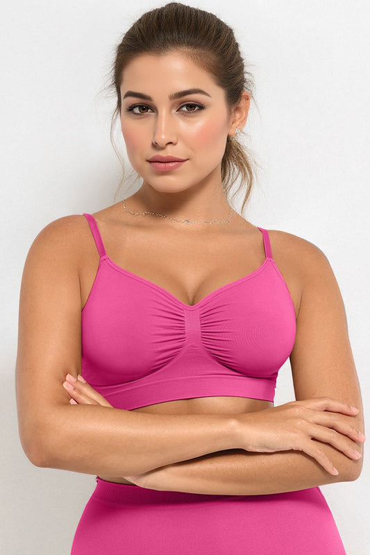 Versatile Non-Wired Full Cup Push-Up Bra, Solid Adjustable Spaghetti Strap Soft Breathable Wirefree Bra
