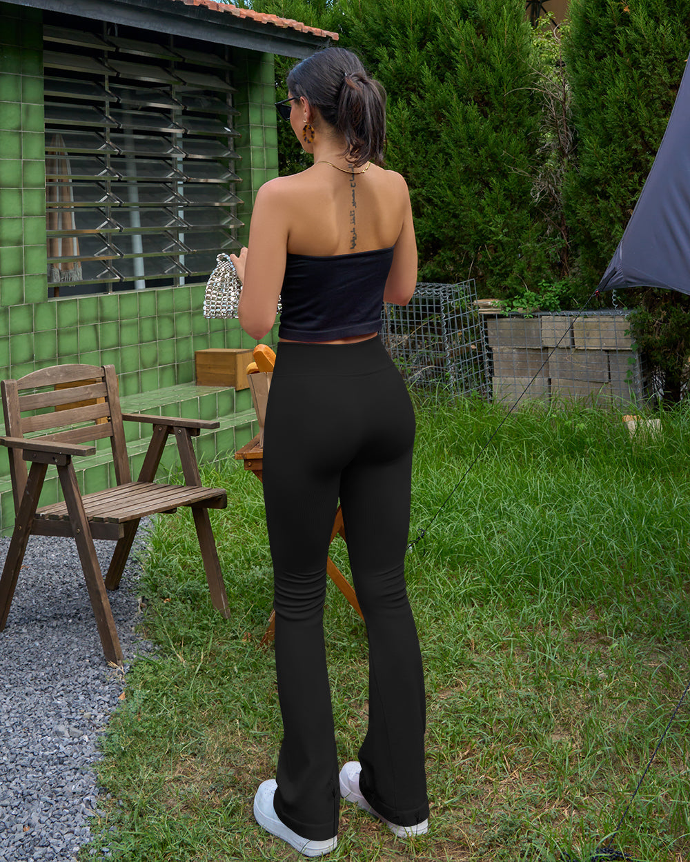 Ribbed Seamless  High Waist Cross Over Bell Bottoms  Leggings