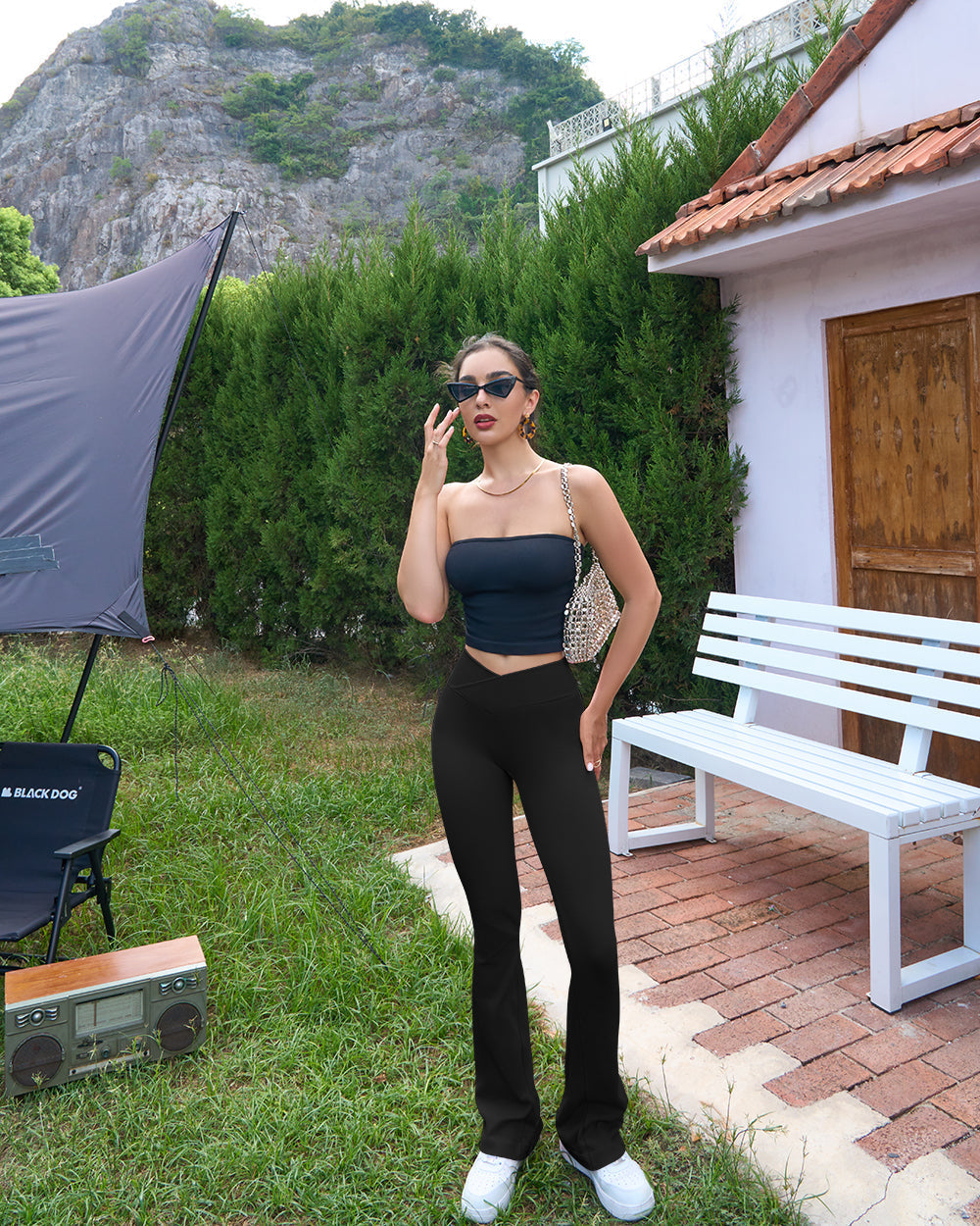 Ribbed Seamless  High Waist Cross Over Bell Bottoms  Leggings