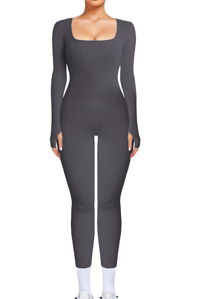 Athletic Seamless U Neck Long Sleeve Shaping Jumpsuit