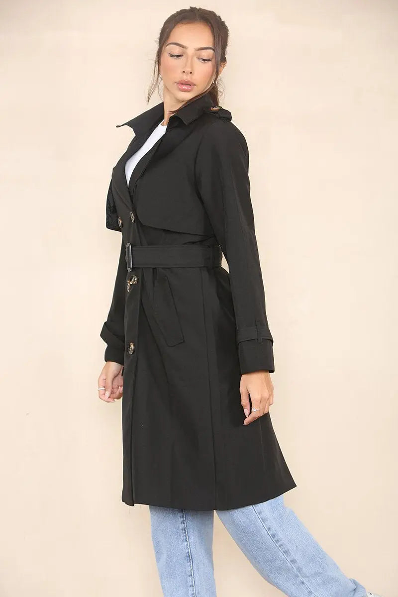 Classy Notch Lapel Double Breasted Belt Decor Trench Coat