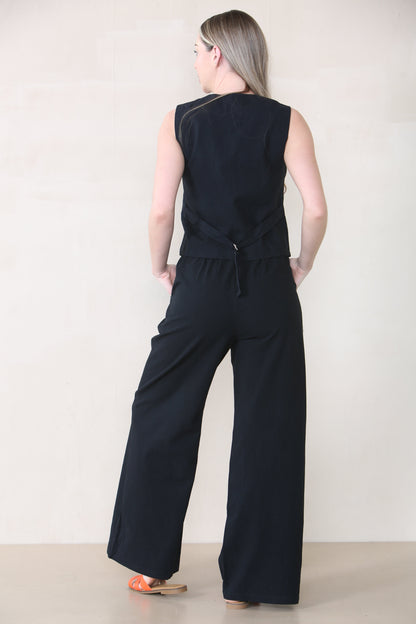 Commuter V Neck Sleeveless Button Top & Wide Leg Trousers Co-ord