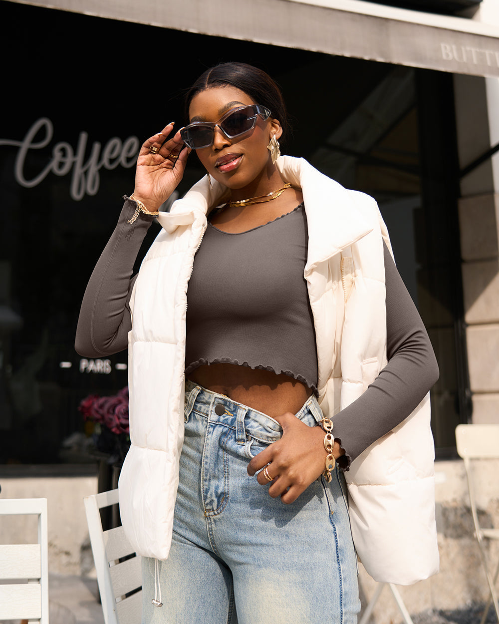 Long Sleeve V Neck Crop Tops Ruffled