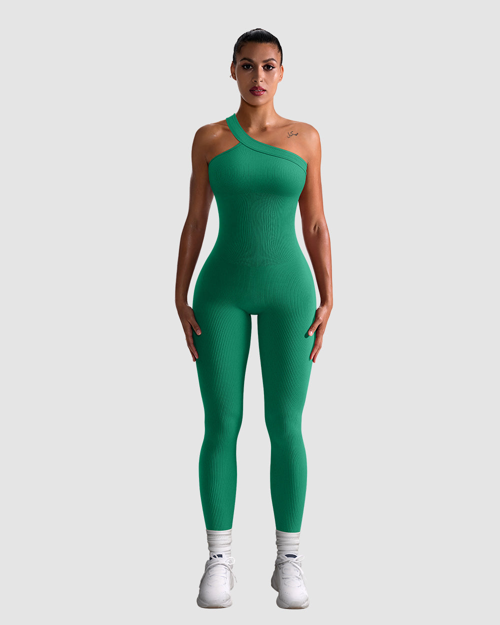 Ribbed One Shoulder  Sport Jumpsuits