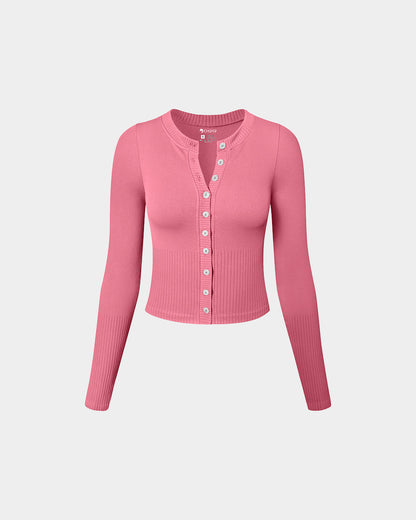 Crew Neck Button Knit Stretch Casual Fitted Tee Shirts